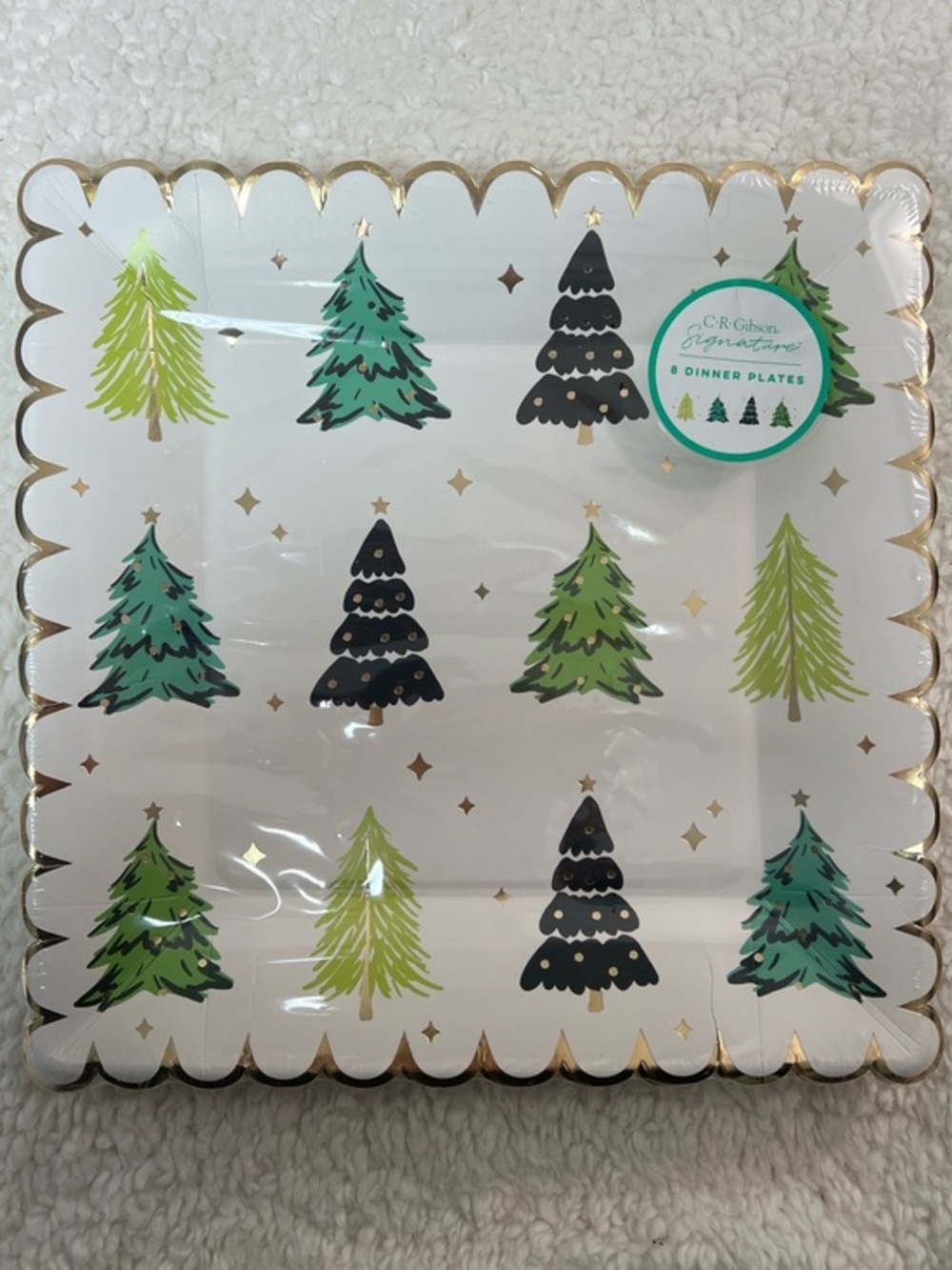 C.R. Gibson Signature "Holiday Trees" Coated, Heavy Duty Dinner Plates Pk of 8